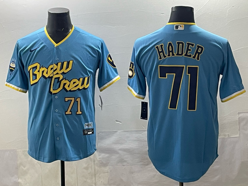 Men 2025 Milwaukee Brewers #71 Hader blue Nike MLB Jersey style 004
